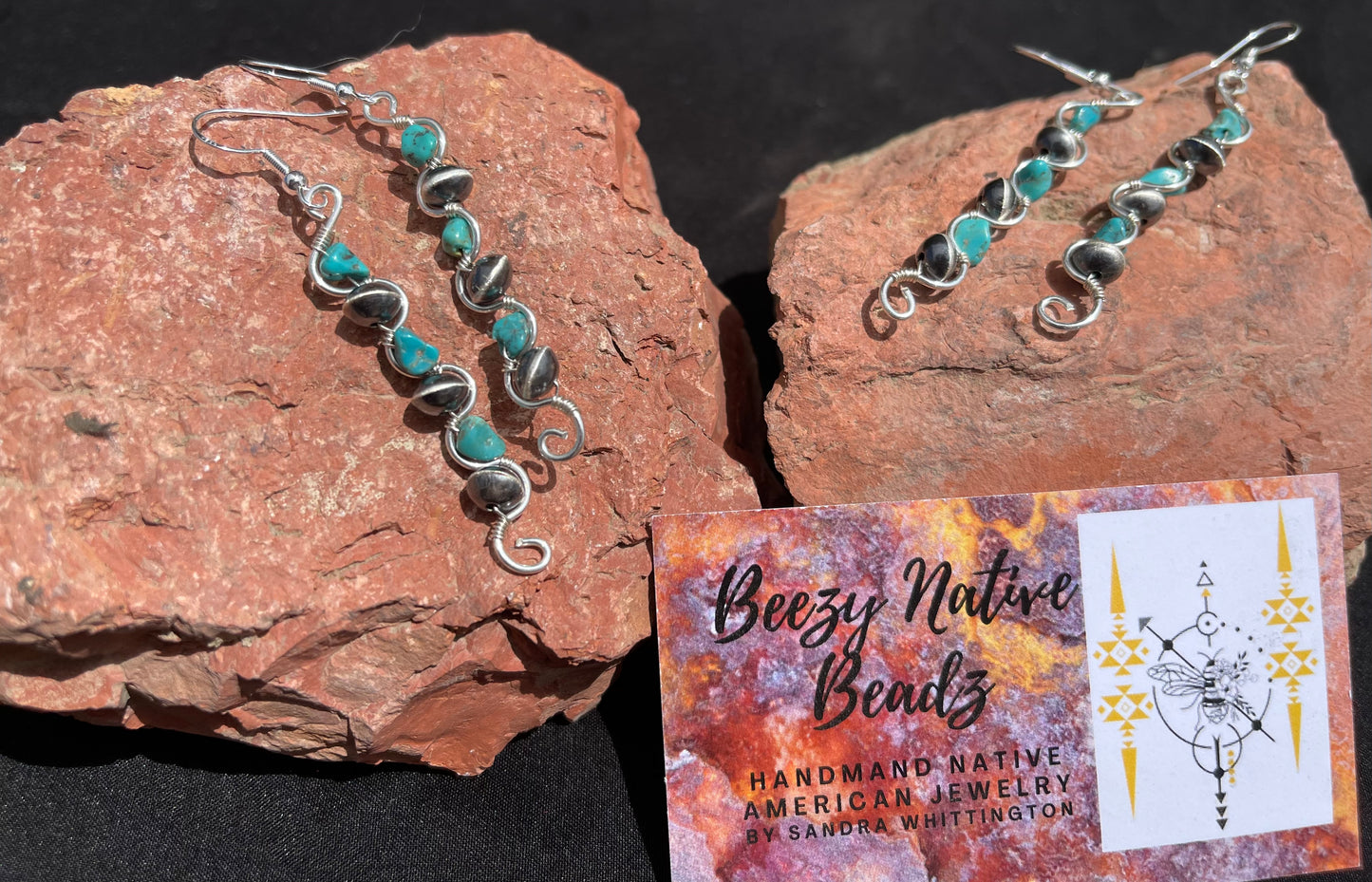 Sterling silver Corn drop turquoise pearl earrings
