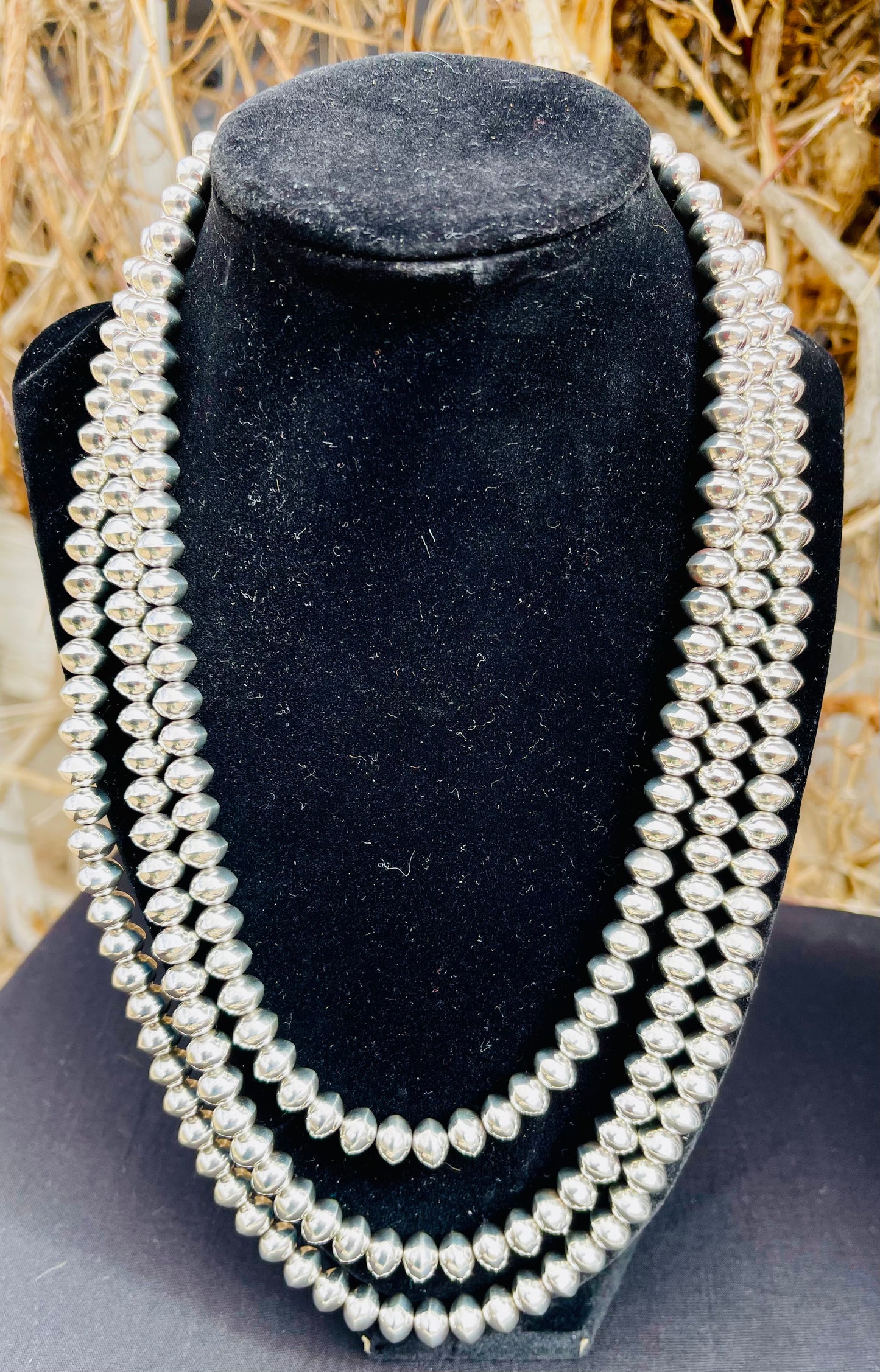 Sandra Whittington Handmade Native American Three Strand Pearl Necklace 8mm