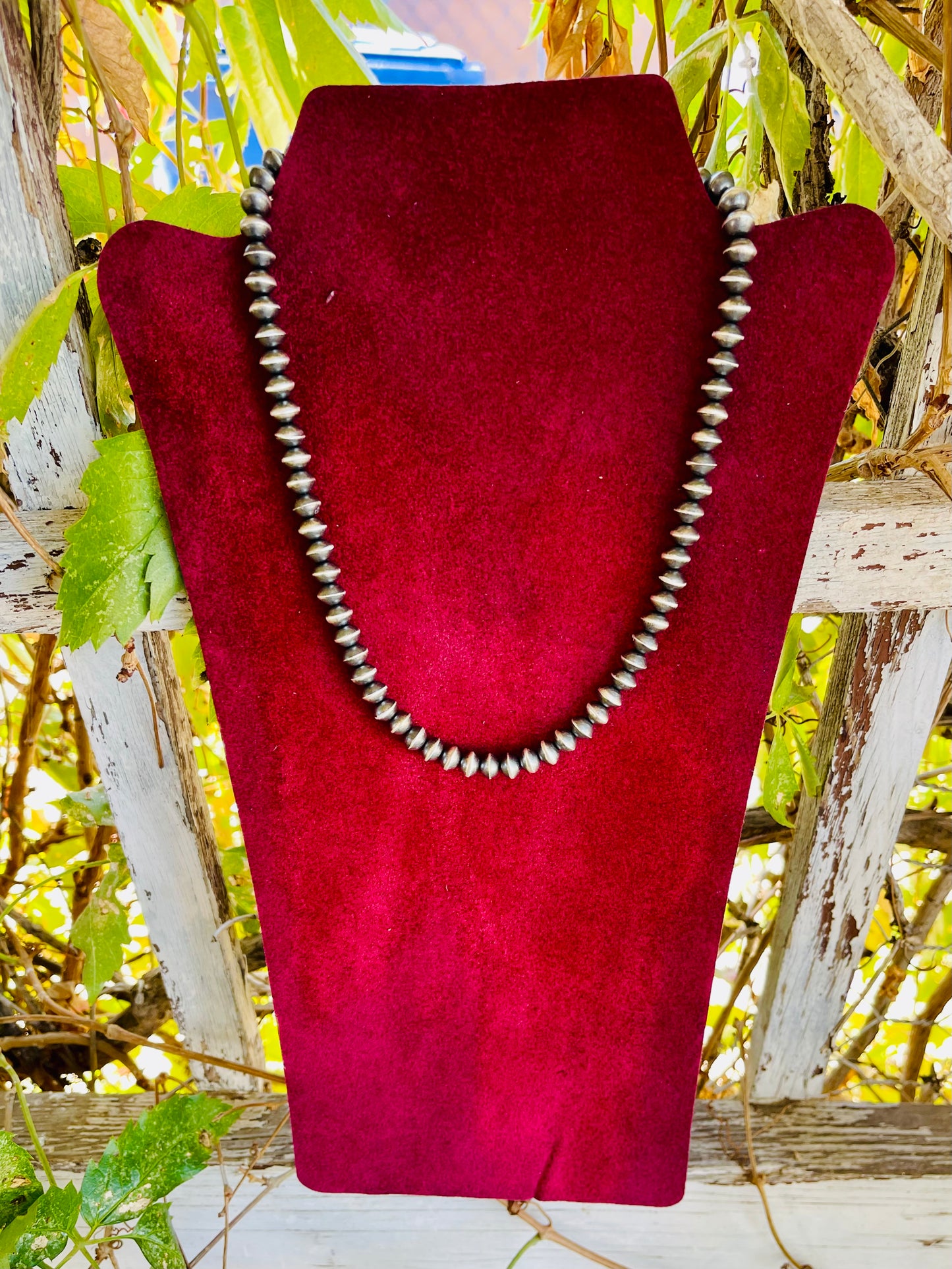 Native American Pearls Necklace Made By Sandra Whittington Satin 6mm 20” inch